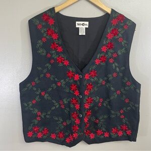 Winona Christmas Vest Size XL floral wool blend Cottagecore